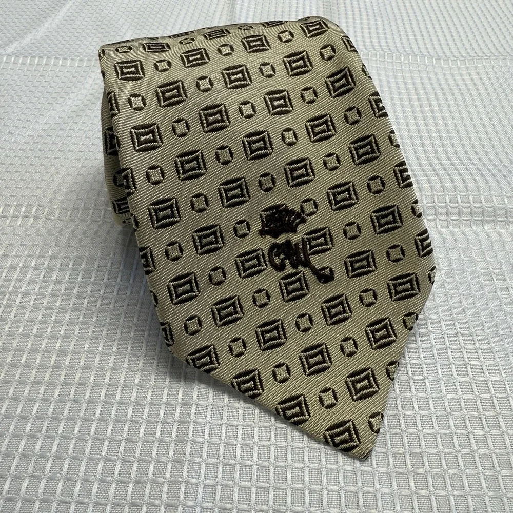 Countess‎ Mara Mens Tie Tan Brown Crown Logo Vintage Necktie Geometric